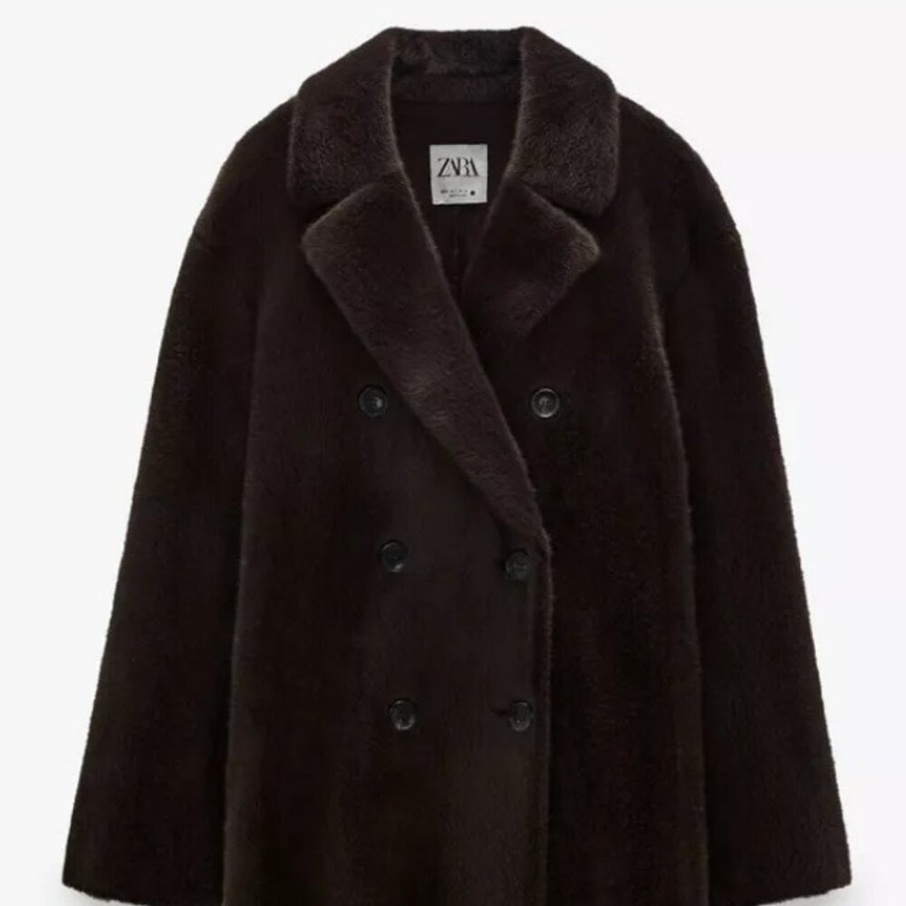 ZARA FAUX FUR WOMEN COAT - BROWN (NEW) SIZE XS - S